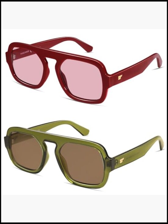 Retro Square Aviator Sunglasses for Women Men 70s Vintage Flat Top Rectangle main image 2